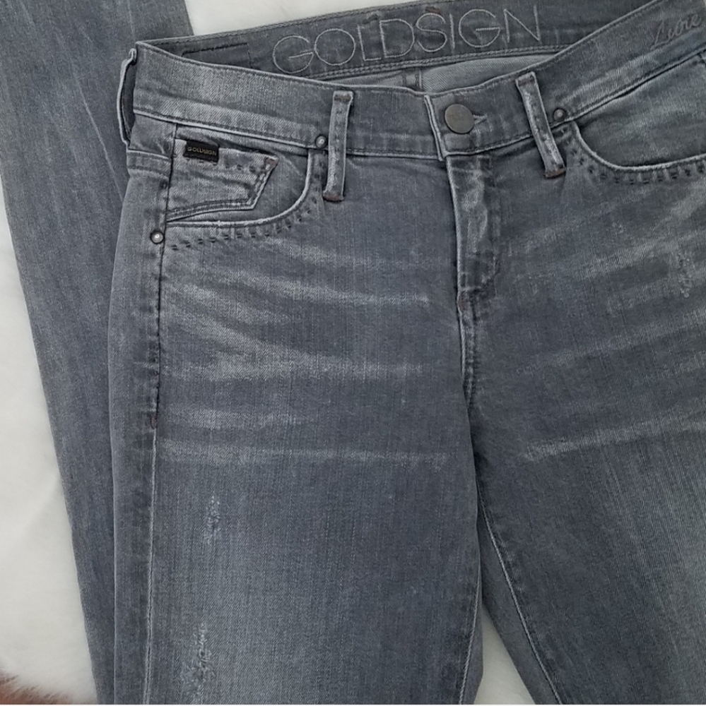 GOLDSIGN Lure Grey Wash Distressed Skinny Jeans Size 24
